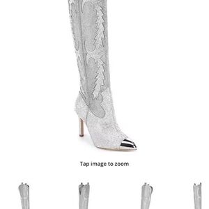 Silver rhinestone knee high Heeled Boots with Stiletto